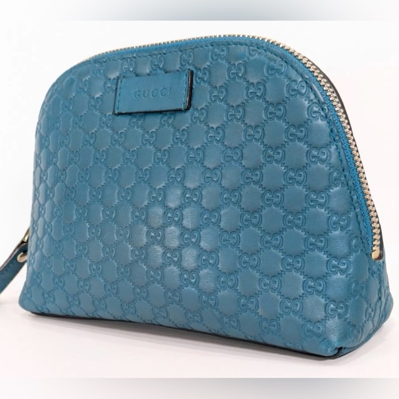 Authentic Gucci micro GG sima Pouch Purse blue green leather - Picture 3 of 16